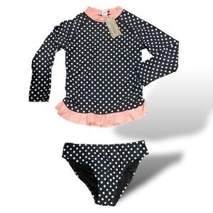 Shekini Girls Two Piece Tash Guard Ling Sleeve Swimsuit Size 12/14.